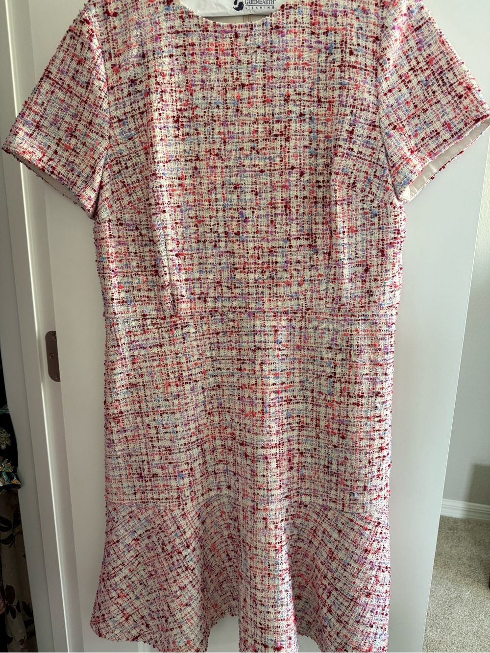 Ann Taylor Multicolor Tweed Short-Sleeve Dress with Pink Accents